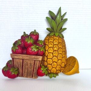 Vintage HOMCO 1975 Wall Plaque 10"x10" Strawberries Pineapple Lemon Fruit Basket